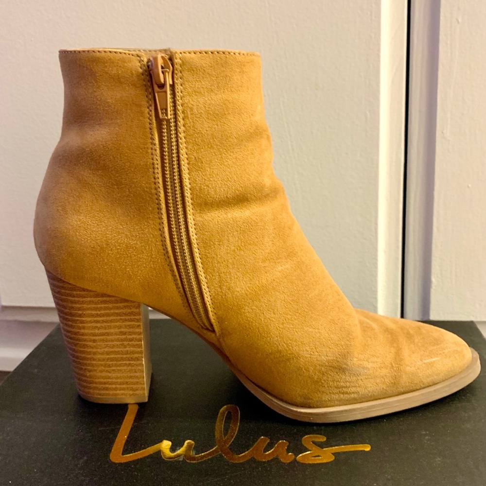 Lulus Annelise Suede Ankle Booties, Camel - Picture 3 of 8